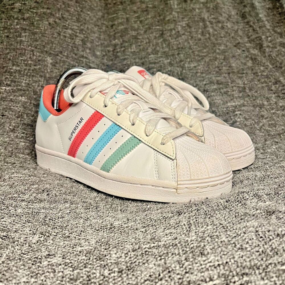 Adidas Superstar J White Hazy Rose Sky FZ0649 Womens Size 6 Shoes Sneakers